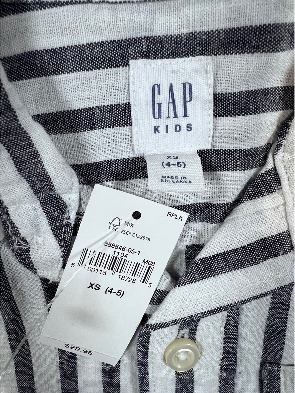 GAP Boys Outfit New Linen Blend White/Blue Button Up Straight Jeans Size 4/5T - Picture 3 of 8